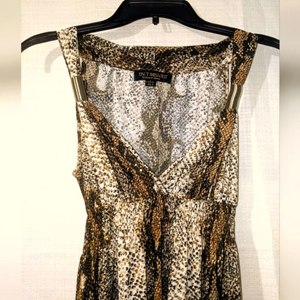 Vintage 00s Y2K Basix Snakeskin Print Bodycon Summer Midi Dress Sz Sm